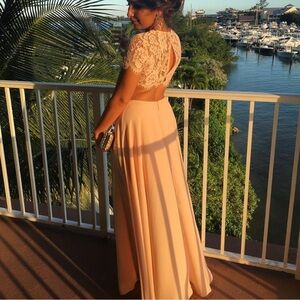 Bebe Blush Dress with Lace Sleeves